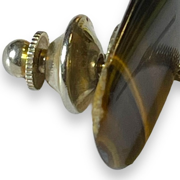 Vintage Genuine Tigers Eye Tie Tack Silver Tone Tie Pin - Picture 5 of 5